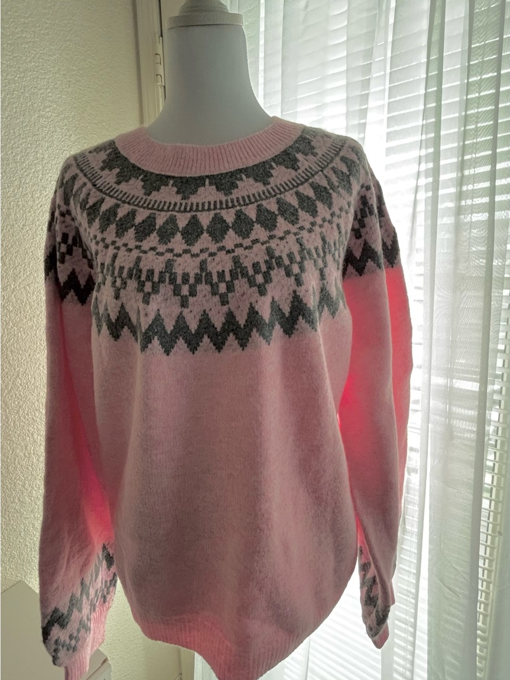 Soft Pink Fair Isle Crewneck Sweater-New with tags